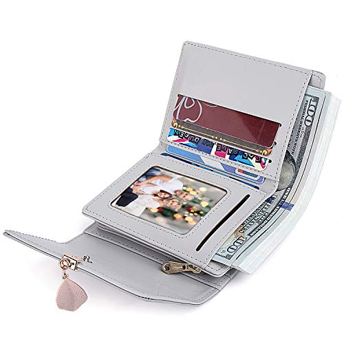 Cartera de Mujer - UTO Monedero Corto Adorno Hoja Colgante Cartera Minimalista con Bolsillo de Cremallera para Monedas