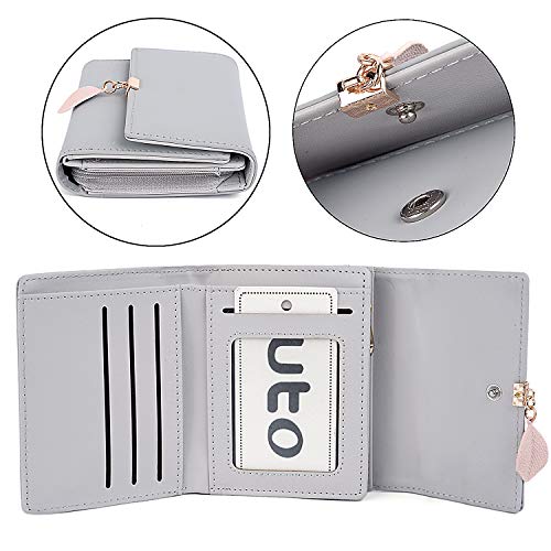 Cartera de Mujer - UTO Monedero Corto Adorno Hoja Colgante Cartera Minimalista con Bolsillo de Cremallera para Monedas