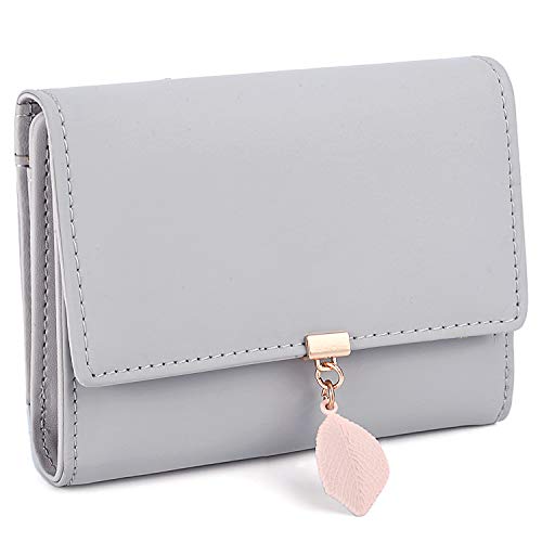 Cartera de Mujer - UTO Monedero Corto Adorno Hoja Colgante Cartera Minimalista con Bolsillo de Cremallera para Monedas