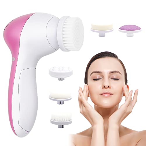 Cepillo Limpiador Facial, Limpiador Facial Eléctrico, 2 Velocidades Cepillo Facial Vibratorio con 5 Cabezales Limpiador, para Limpieza Profunda y Exfoliación