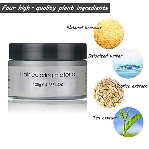 Cera de Color Para el Cabello, Tinte de Cabello Temporal Mujer y Hombre, Cera Pelo DIY, Fórmula Planta Lavable Cera de Peinado Natural Mate 4.23 OZ - Gris Plateado