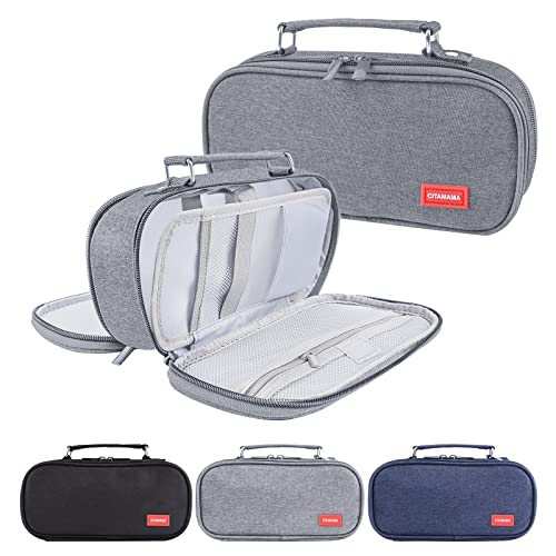 CITAMAMA Estuche Escolar de Gran Capacidad, Estuche Escolar 3 Compartimentos Portable Estuche Organizador Portalapices con Cremallera Doble, para Hombre Mujer Adolescentes Adultos (Gris)