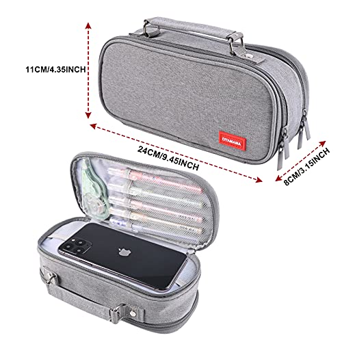 CITAMAMA Estuche Escolar de Gran Capacidad, Estuche Escolar 3 Compartimentos Portable Estuche Organizador Portalapices con Cremallera Doble, para Hombre Mujer Adolescentes Adultos (Gris)