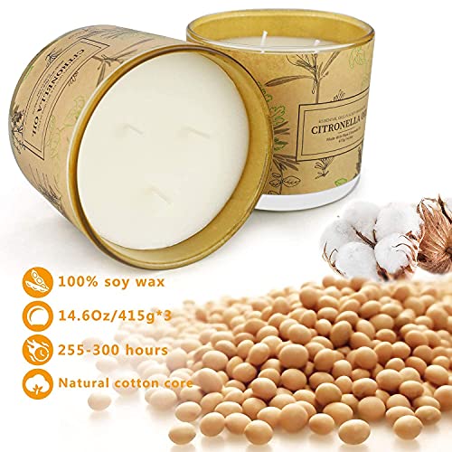 Citronella Velas Perfumadas Paquete de 3, Velas Perfumadas de Cubo de cera de Soja Natural de 750g, Juego de Regalo para Interiores o Exteriores, Jardín, Patio, Picnic para Acampar