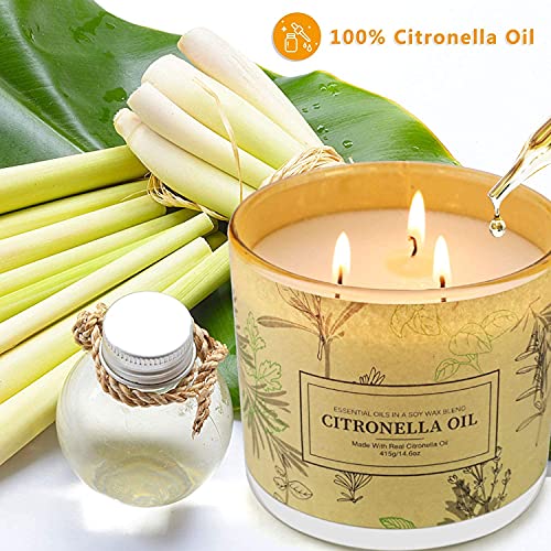 Citronella Velas Perfumadas Paquete de 3, Velas Perfumadas de Cubo de cera de Soja Natural de 750g, Juego de Regalo para Interiores o Exteriores, Jardín, Patio, Picnic para Acampar