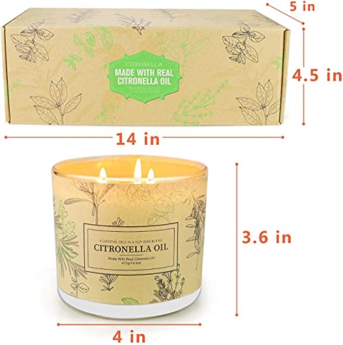 Citronella Velas Perfumadas Paquete de 3, Velas Perfumadas de Cubo de cera de Soja Natural de 750g, Juego de Regalo para Interiores o Exteriores, Jardín, Patio, Picnic para Acampar