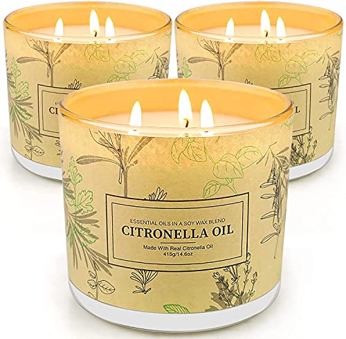 Citronella Velas Perfumadas Paquete de 3, Velas Perfumadas de Cubo de cera de Soja Natural de 750g, Juego de Regalo para Interiores o Exteriores, Jardín, Patio, Picnic para Acampar