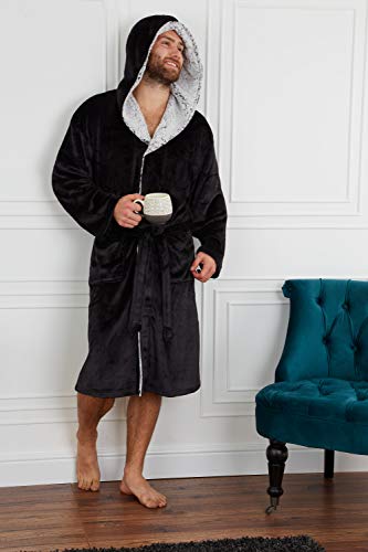 CityComfort Albornoz Hombre Súper Suave | Albornoz para Hombre con Capucha | Albornoz Forro Polar Suave Calido SPA Ducha | Batas Suaves y absorbentes De Estar En Casa Hombre (XL, Negro carbón)