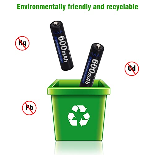 CITYORK Pilas AAA Recargables, Paquete de 16, 1.2V AAA 600mAh NiMH Baterías Recargables para Luces Solares, Control Remoto, Juguetes Eléctricos