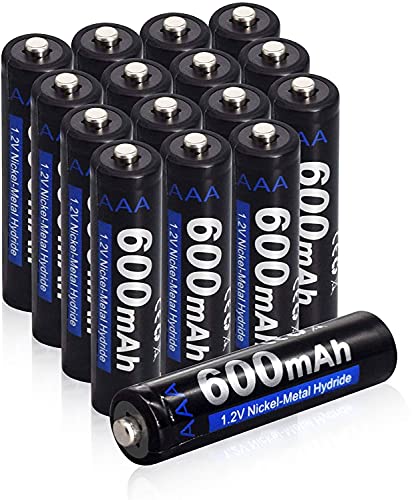 CITYORK Pilas AAA Recargables, Paquete de 16, 1.2V AAA 600mAh NiMH Baterías Recargables para Luces Solares, Control Remoto, Juguetes Eléctricos