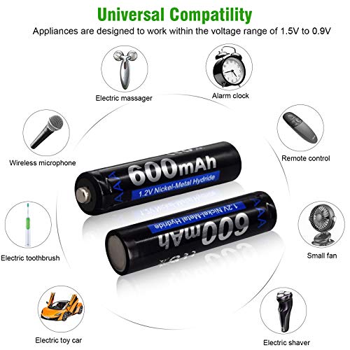 CITYORK Pilas AAA Recargables, Paquete de 16, 1.2V AAA 600mAh NiMH Baterías Recargables para Luces Solares, Control Remoto, Juguetes Eléctricos