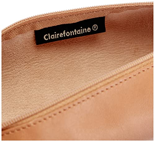 Clairefontaine 8298C - Trousse ronde Ø5,5x22 cm en Véritable Cuir d'Agneau, Naturel