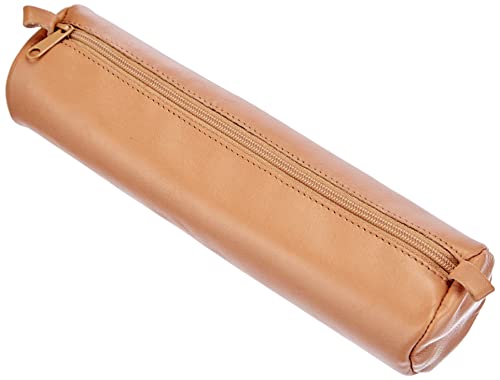 Clairefontaine 8298C - Trousse ronde Ø5,5x22 cm en Véritable Cuir d'Agneau, Naturel