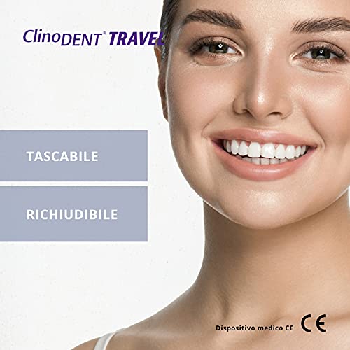 Clinodent Travel - Kit de higiene bucal de bolsillo: bolsa, cepillo plegable, gel dentífrico aliento seguro sin necesidad de enjuague, horquillas interdentales