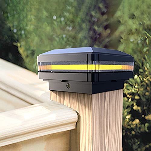 CLLX Luces de Tapa de Poste Solar, Impermeable Exteriores Luz de Pilar de Energía Solar LED para Valla Patio 9x9cm Postes,Negro,Warm Blue Light