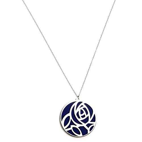 Collar Pertegaz PER2666 colección Troq metal bañado plateado ecopiel agua-navy colgante reversible