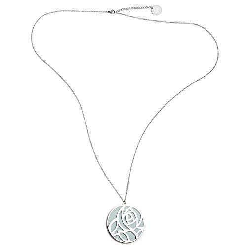 Collar Pertegaz PER2666 colección Troq metal bañado plateado ecopiel agua-navy colgante reversible