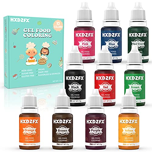 Colorante Alimentario Gel - 10 Colores Concentrado Gel Colorante Alimenticio , Colorante Alimentario de alta concentración para decoración de pasteles, horneando, cocina, glaseado(11g por botella)