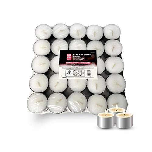 COM-FORT HOUSE | Velas Blancas | Pack velas de 100 Unidades | Velas de Té Calientaplatos | Tealight | 4 Horas de Duración | Velas Decorativas Sin Perfume |