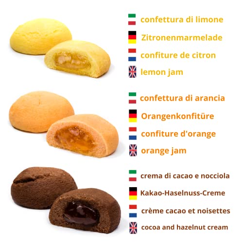 Corazones Rellenos Sicilianos, 24 bizcochos surtidos de una sola porción | 18 Corazones rellenos de Mermelada y 6 Corazones rellenos de Nata| Moreca, dulces sicilianos, producción artesanal