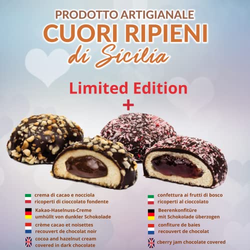 Corazones Rellenos Sicilianos, 24 bizcochos surtidos de una sola porción | 18 Corazones rellenos de Mermelada y 6 Corazones rellenos de Nata| Moreca, dulces sicilianos, producción artesanal