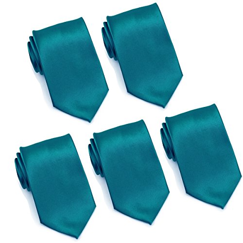 Corbata formal para hombre, lote de 5 unidades al por mayor, color liso, corbatas de boda, 8,9 cm, acabado satinado -  Azul - 