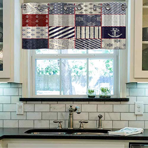 Cortina térmica aislada para ventana, diseño de vida marina y náutica con nudos marineros vintage y motivos de ancla, 106,7 x 45,7 cm, decoración para cocina, sala de estar, color beige y azul