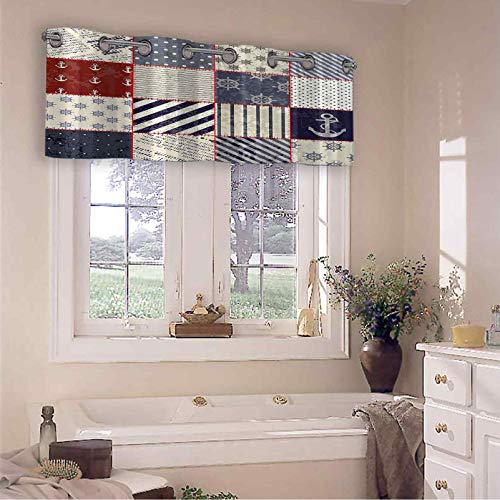 Cortina térmica aislada para ventana, diseño de vida marina y náutica con nudos marineros vintage y motivos de ancla, 106,7 x 45,7 cm, decoración para cocina, sala de estar, color beige y azul
