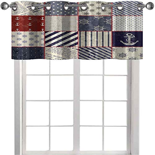Cortina térmica aislada para ventana, diseño de vida marina y náutica con nudos marineros vintage y motivos de ancla, 106,7 x 45,7 cm, decoración para cocina, sala de estar, color beige y azul