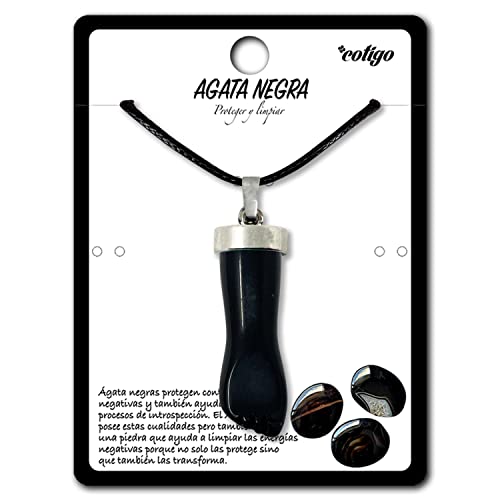 Cotigo Colgante Piedra Natural Forma Mano Puño Higa Agata Negra Amuleto Higa Material Piedra Preciosa Collar Para Mujer u Hombre Unisex suerte protector de mal de ojo (Agata Negra)