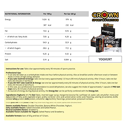 Crown Sport Nutrition Barritas Energéticas 12 unidades - Ciclismo Running Deporte Entreno Larga Duración Carbohidratos lento y rápido