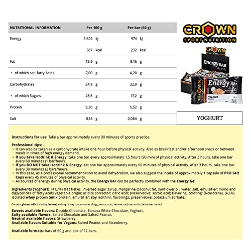 Crown Sport Nutrition Barritas Energéticas 12 unidades - Ciclismo Running Deporte Entreno Larga Duración Carbohidratos lento y rápido