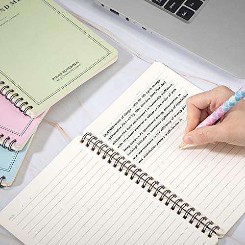 Cuaderno de Anillas A5 Libretas Papel, Bloc de Notas Espiral con Líneas, Bonitas Cubierta de Kraft 120 páginas/60 hojas Forrado para Escolar Deberes, Apuntes de clase, Diario de Viaje (4 Piezas)