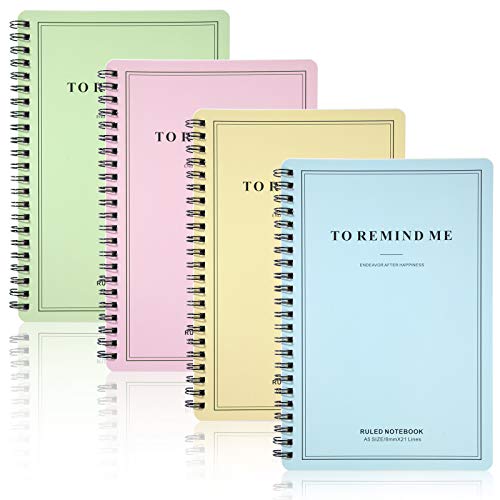 Cuaderno de Anillas A5 Libretas Papel, Bloc de Notas Espiral con Líneas, Bonitas Cubierta de Kraft 120 páginas/60 hojas Forrado para Escolar Deberes, Apuntes de clase, Diario de Viaje (4 Piezas)