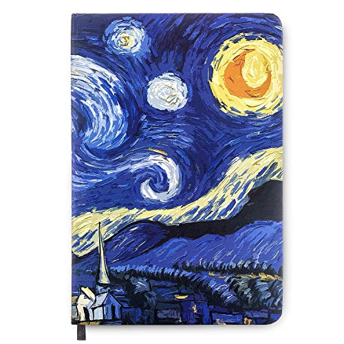 Czemo Cuaderno A5 Libretas Bonitos Bloc de Notas Van Gogh Cuaderno artístico de bolsillo con tapa dura Diario de Viaje con Páginas Rayadas (La Noche Estrellada)
