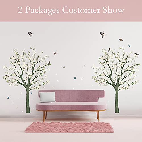 decalmile Pegatinas de Pared Árbol de Flores Blanco Vinilos Decorativos Albaricoque Aves en Rama Adhesivos Pared Dormitorio Salón Oficinas