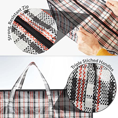 DECO EXPRESS Paquete de 8 Bolsas de Compras XX-Large Strong Storage Laundry - Bolsas XXL con Cremallera y Asas a Cuadros - Bolsa Reutilizable con Cierre de Cremallera (Surtido)
