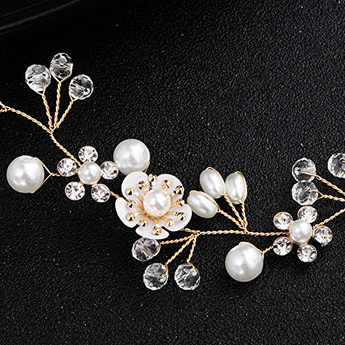 Diadema con Flor Perla, Tocados de Pelo, Diademas Novia con Flores Color Dorado, Rhinestone Cristal Perla Flor Tiara, Accesorios para Cabello Novia para Mujeres y Niñas, para Cumpleaños Fiestas Bodas