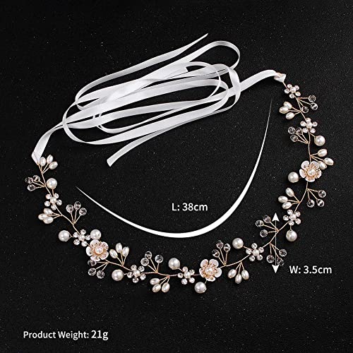 Diadema con Flor Perla, Tocados de Pelo, Diademas Novia con Flores Color Dorado, Rhinestone Cristal Perla Flor Tiara, Accesorios para Cabello Novia para Mujeres y Niñas, para Cumpleaños Fiestas Bodas
