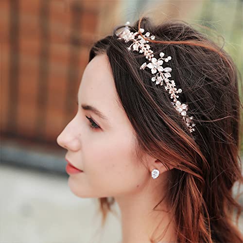 Diadema con Flor Perla, Tocados de Pelo, Diademas Novia con Flores Color Dorado, Rhinestone Cristal Perla Flor Tiara, Accesorios para Cabello Novia para Mujeres y Niñas, para Cumpleaños Fiestas Bodas