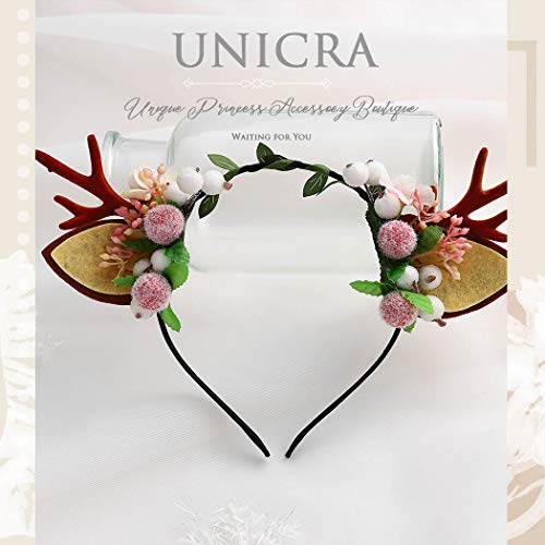 Diadema de Navidad Unicra Diadema de astas de flores Alce Ciervo Cuernos de animales Sombreros Pieza para el cabello Accesorios para el cabello de Halloween para mujeres y niñas