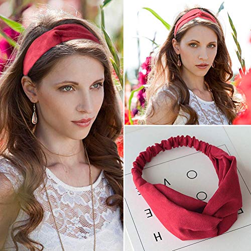 Diadema Mujer Turbante Vintage Diademas y Cintas Pelo Niñas Accesorios de Peinado Anchas Elasticas Tela Nudo Boho Lazo Alambre Elegantes Fiesta Diademas Yoga Rojas Azul Marino Rosas Amarillo -6 Piezas