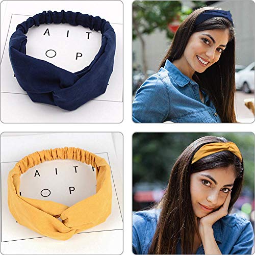 Diadema Mujer Turbante Vintage Diademas y Cintas Pelo Niñas Accesorios de Peinado Anchas Elasticas Tela Nudo Boho Lazo Alambre Elegantes Fiesta Diademas Yoga Rojas Azul Marino Rosas Amarillo -6 Piezas
