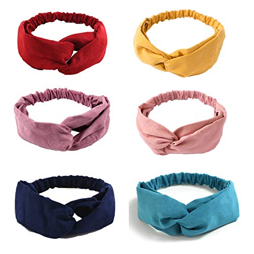 Diadema Mujer Turbante Vintage Diademas y Cintas Pelo Niñas Accesorios de Peinado Anchas Elasticas Tela Nudo Boho Lazo Alambre Elegantes Fiesta Diademas Yoga Rojas Azul Marino Rosas Amarillo -6 Piezas