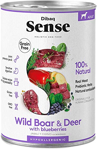 Dibaq Sense Grain Free Salvaje (Ciervo y Jabalí). Comida húmeda para perros. 100% natural. Hipoalergénico.
