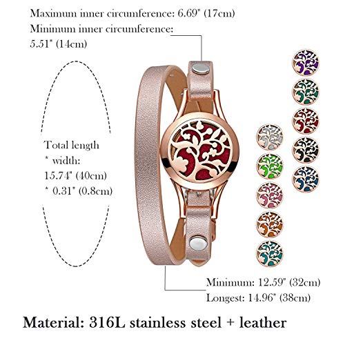 Difusor Aceite Esencial Pulsera Mujer Acero Inoxidable Arbol de la Vida Marco de fotos Brazalete Regalo Navidad Mujer Oro Rosa (Rosa Claro) (Rosa claro)