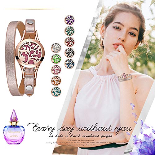 Difusor Aceite Esencial Pulsera Mujer Acero Inoxidable Arbol de la Vida Marco de fotos Brazalete Regalo Navidad Mujer Oro Rosa (Rosa Claro) (Rosa claro)