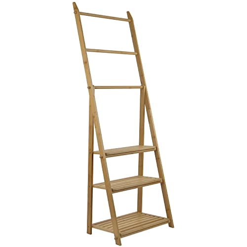 Dimono® Toallero de Bambú Estante de Baño; Ahorro de Espacio y Estante de Escalera Independiente; Estante de Baño con Almacenamiento, Ropa y Toallero