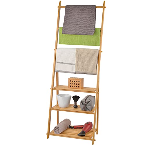 Dimono® Toallero de Bambú Estante de Baño; Ahorro de Espacio y Estante de Escalera Independiente; Estante de Baño con Almacenamiento, Ropa y Toallero