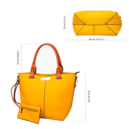 Dinamyta Bolsos de Mujer, Bolso Piel Mujer, Bolsos color Camel,Rosa, Bolsos de Hombro, Bolso Shopper Mujer, Bolso Tendencia Mujer (Amarillo)